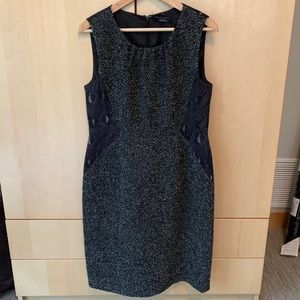 Elie Tahari Wool Tweed & Silk Animal Print Dress